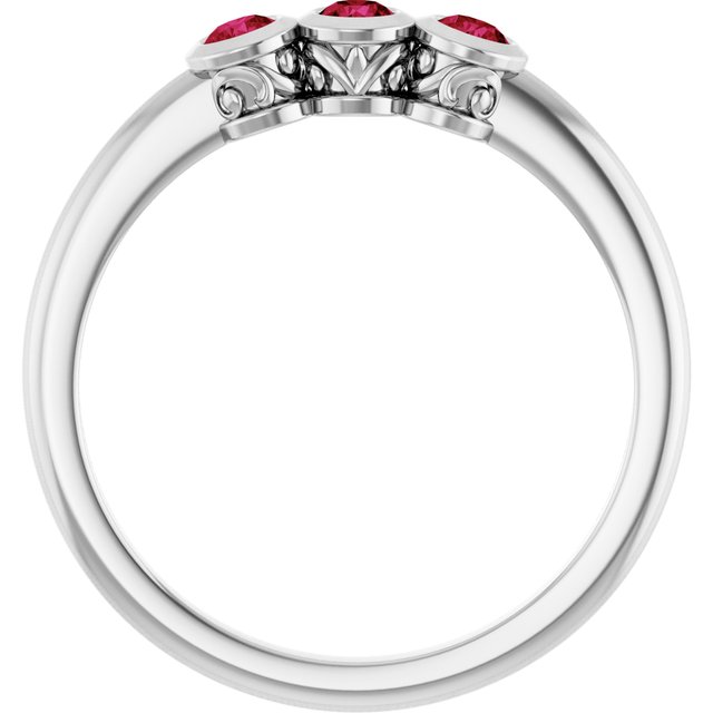 Platinum Natural Ruby Three-Stone Ring